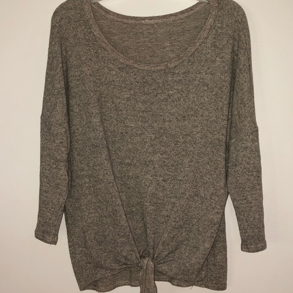 quarter sleeve tie front sweater